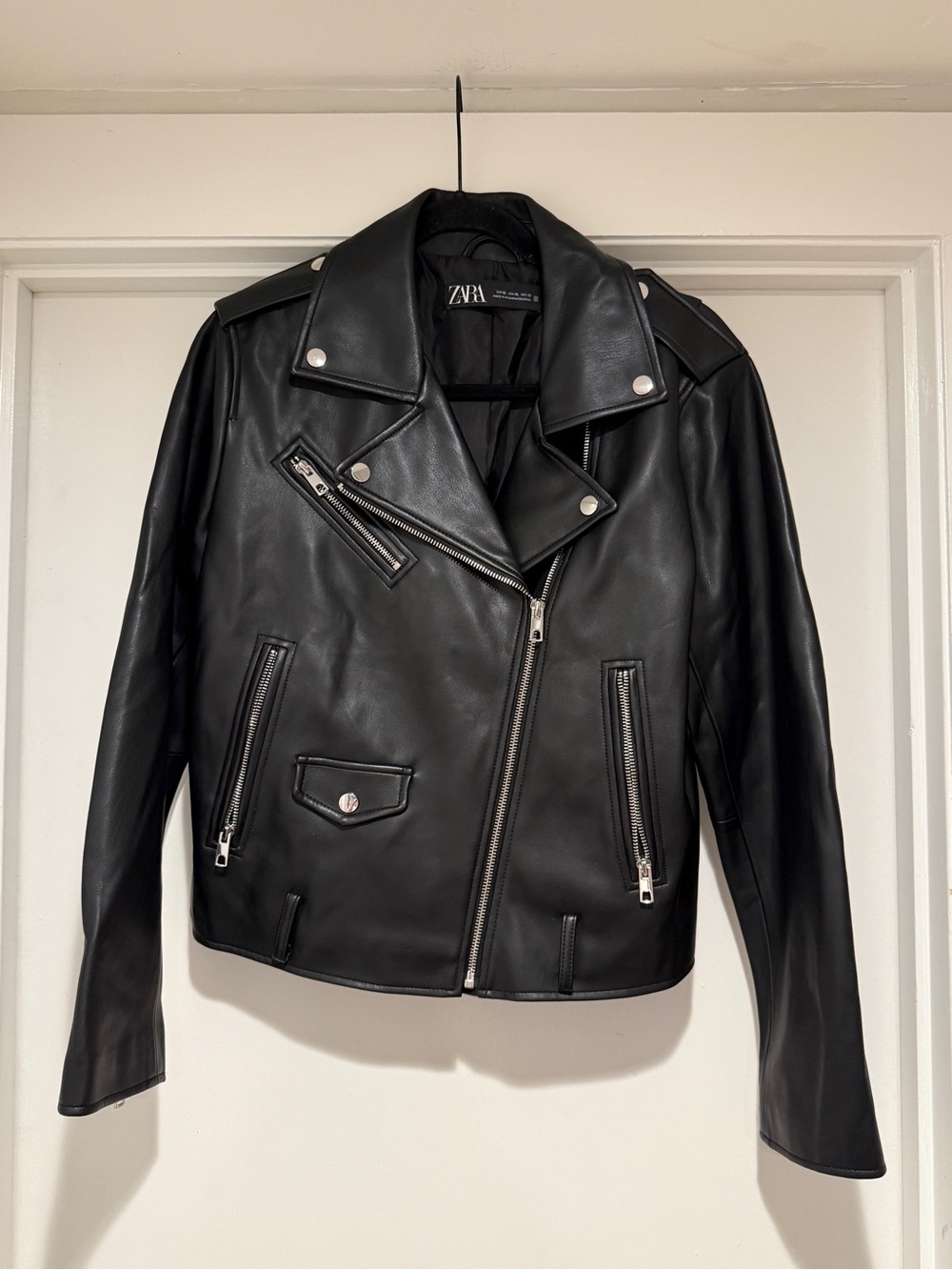 Zara Black Leather Motorcycle Jacket Size XL